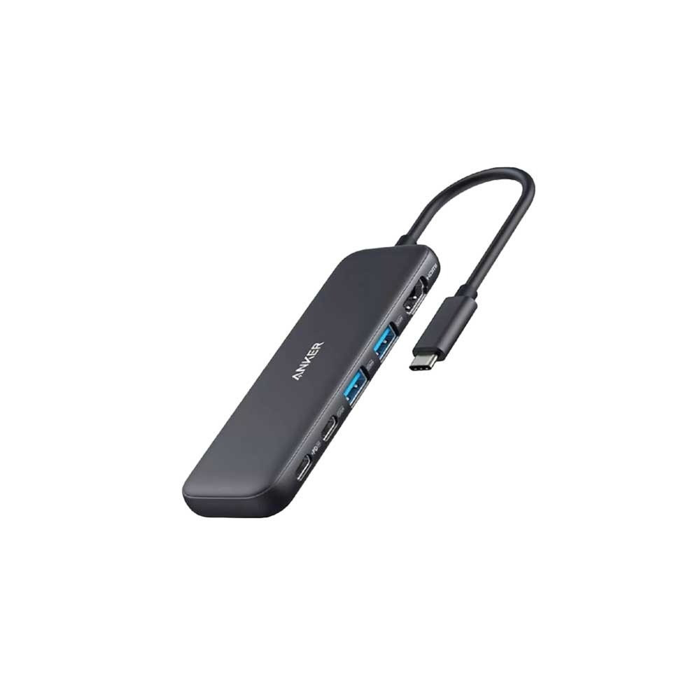 موزع متعدد المنافذ أنكر 5 في 1 منفذين USB-A , منفذ USB-C , منفذ HDMI , منفذ PD IN - رمادي